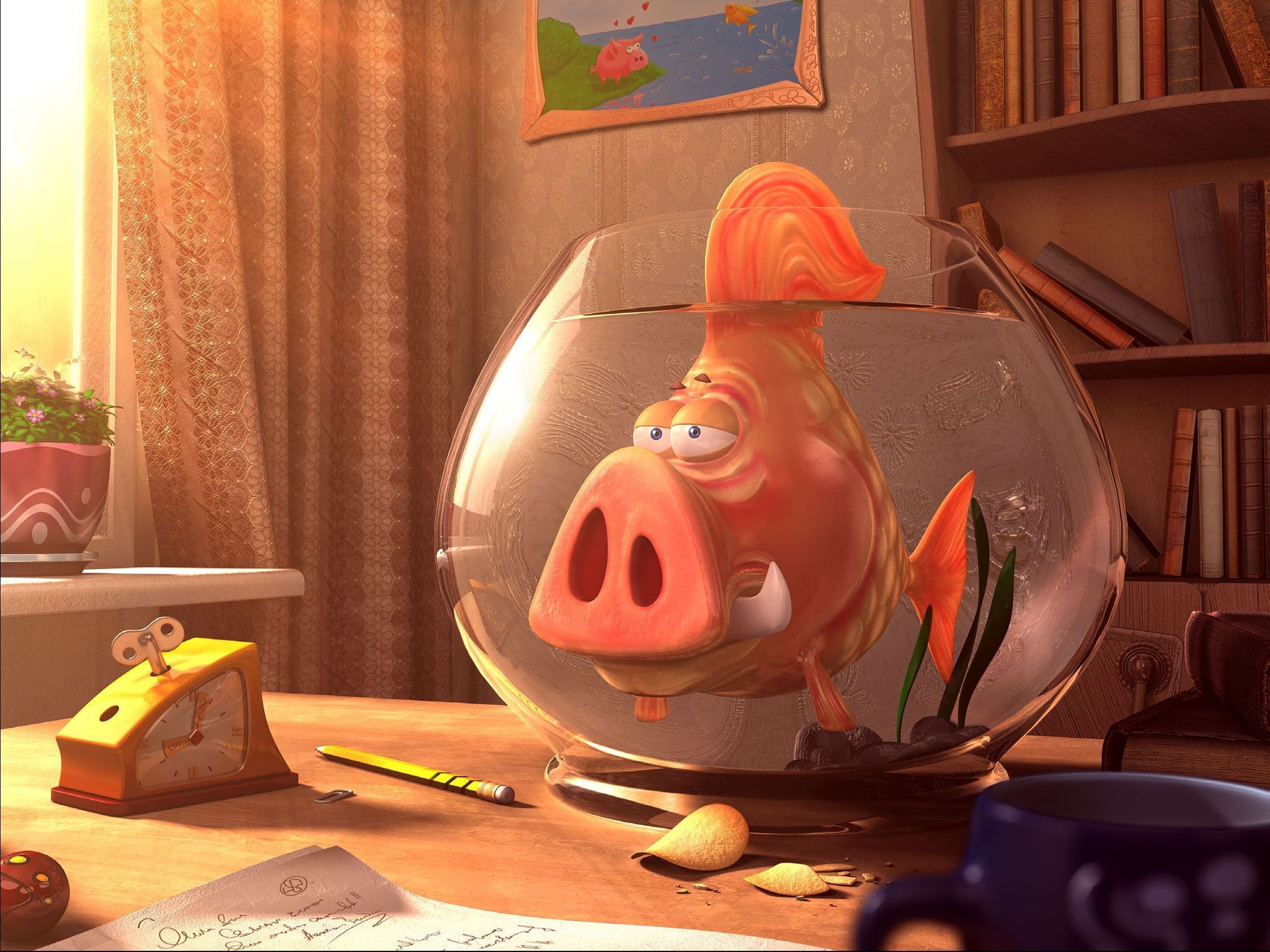 Download HQ fish pig 3D Animals wallpaper / 2048x1536