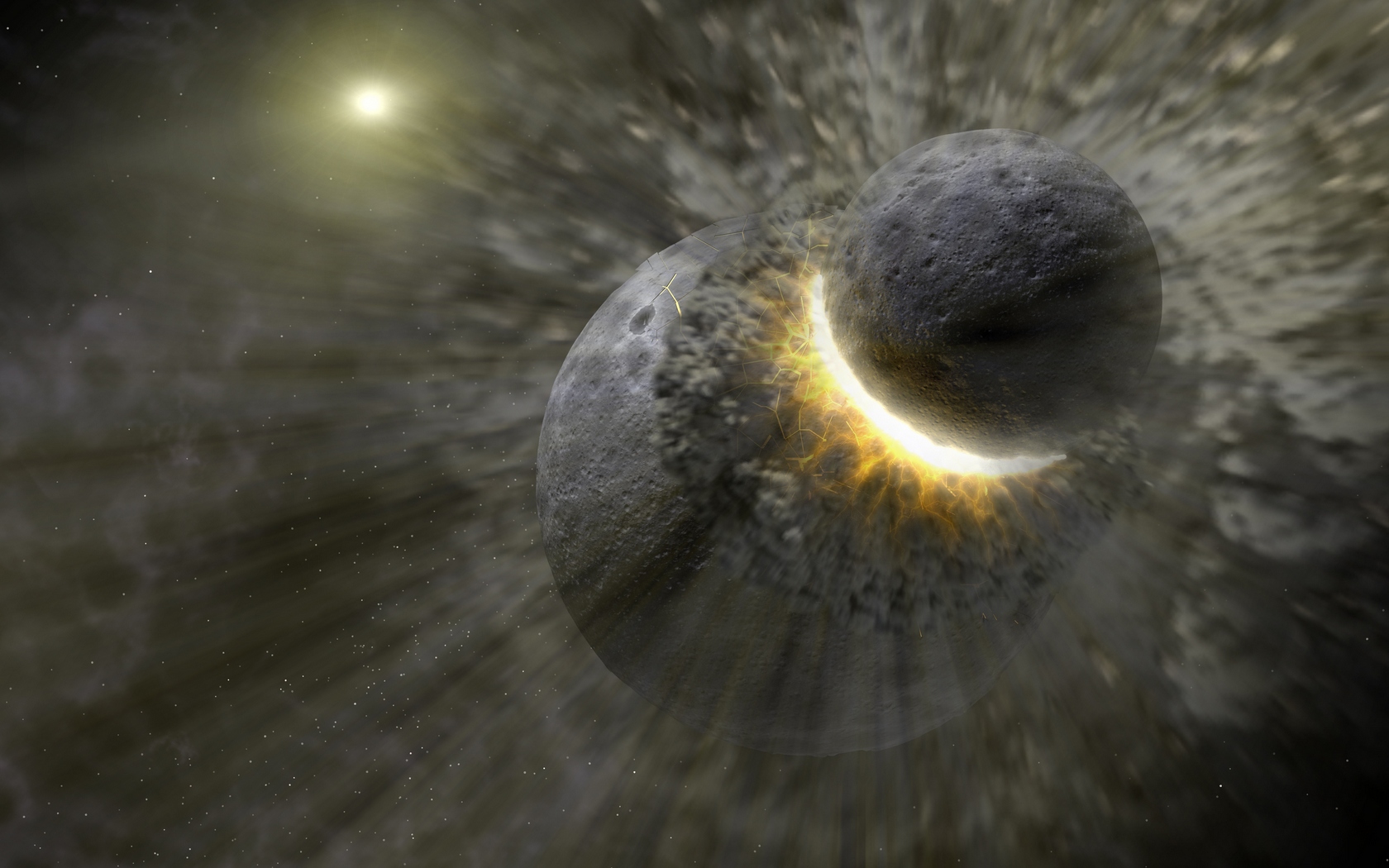 Download full size Asteroids Collision 3d Space wallpaper / 1680x1050