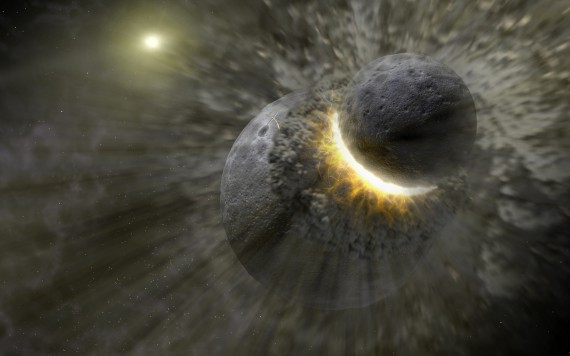 Free Send to Mobile Phone Asteroids Collision 3d Space wallpaper num.69