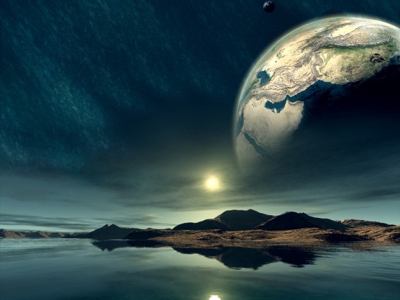Free Send to Mobile Phone Sun behind Earth 3d Space wallpaper num.89