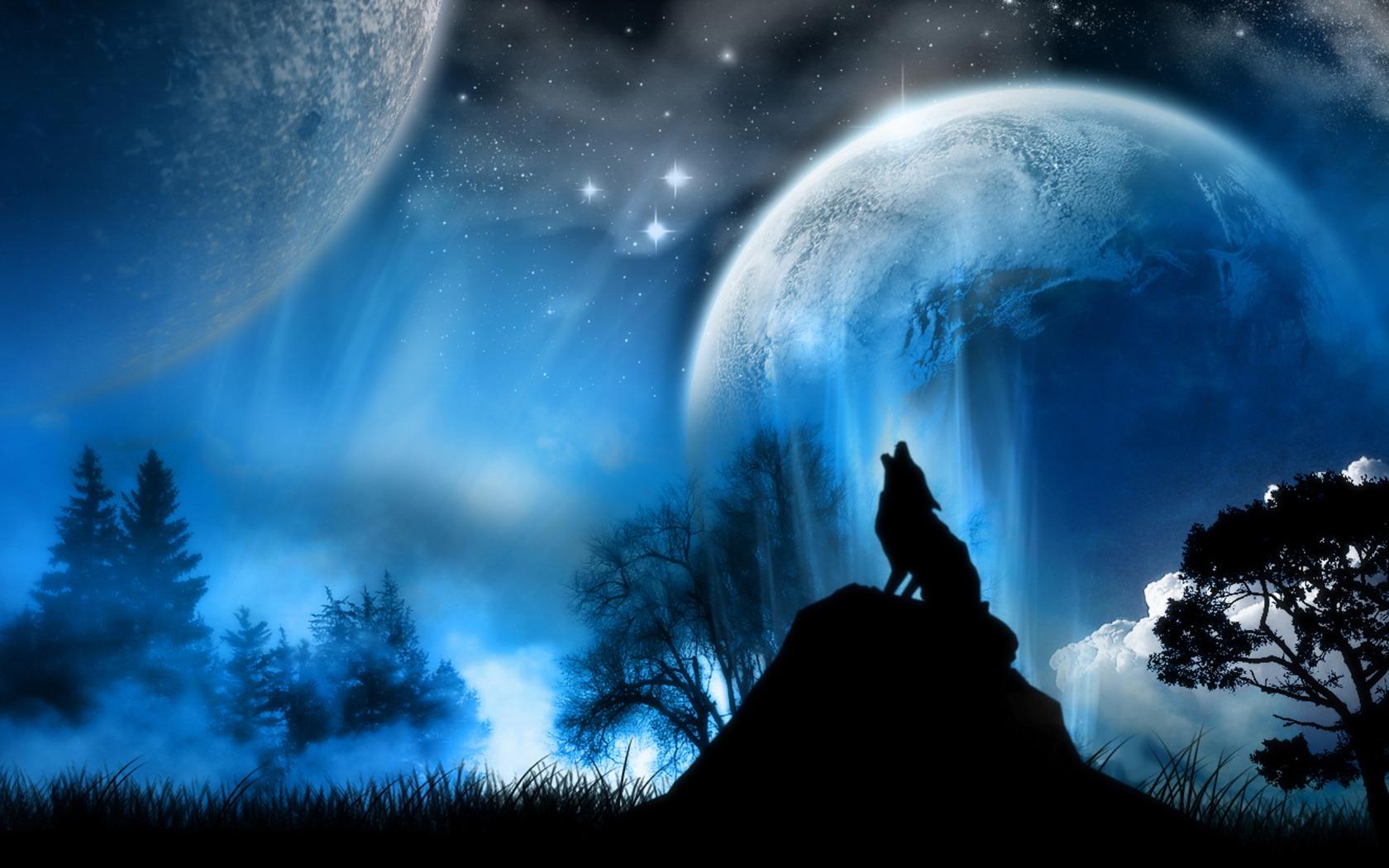 Download High quality Bark at the moon Digital Art wallpaper / 1680x1050