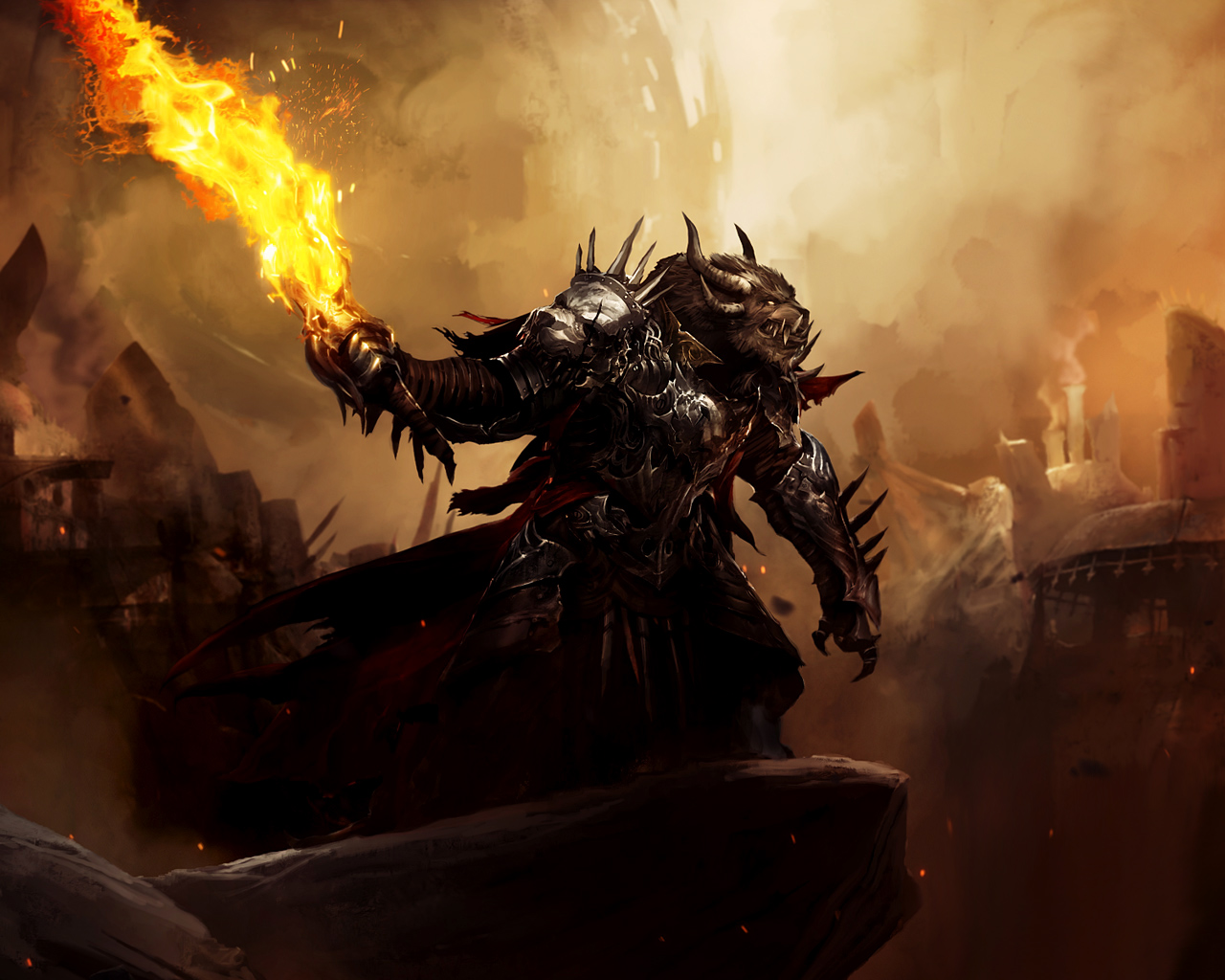 Download High quality warrior with fire Fantasy wallpaper / 1280x1024