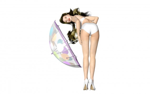 Free Send to Mobile Phone girl in white lingerie with umbrella Girls wallpaper num.216
