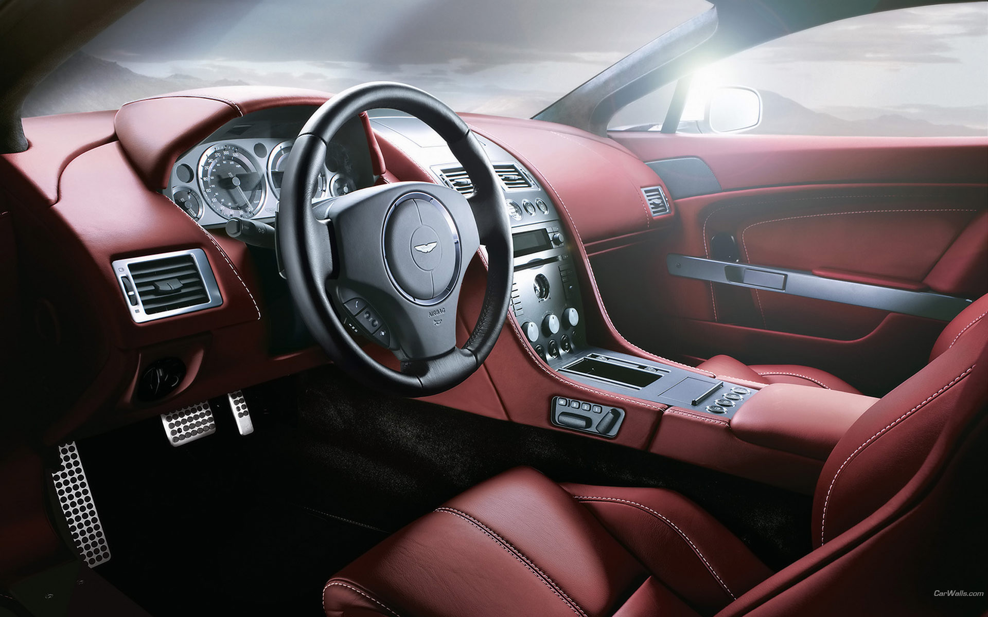 Download High quality Vantage Roadster red leather interior Aston Martin wallpaper / 1920x1200