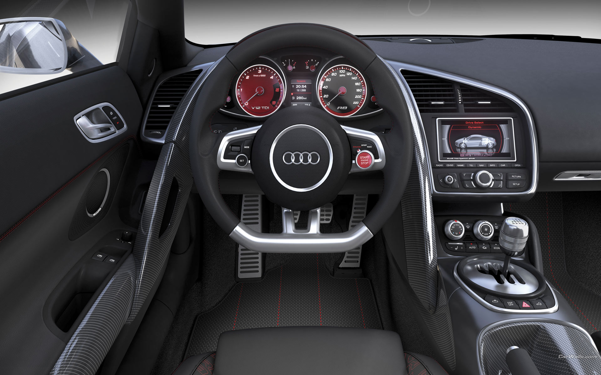 Download full size R8 V12 TDI 2008 dashboard wheel Audi wallpaper / 1920x1200