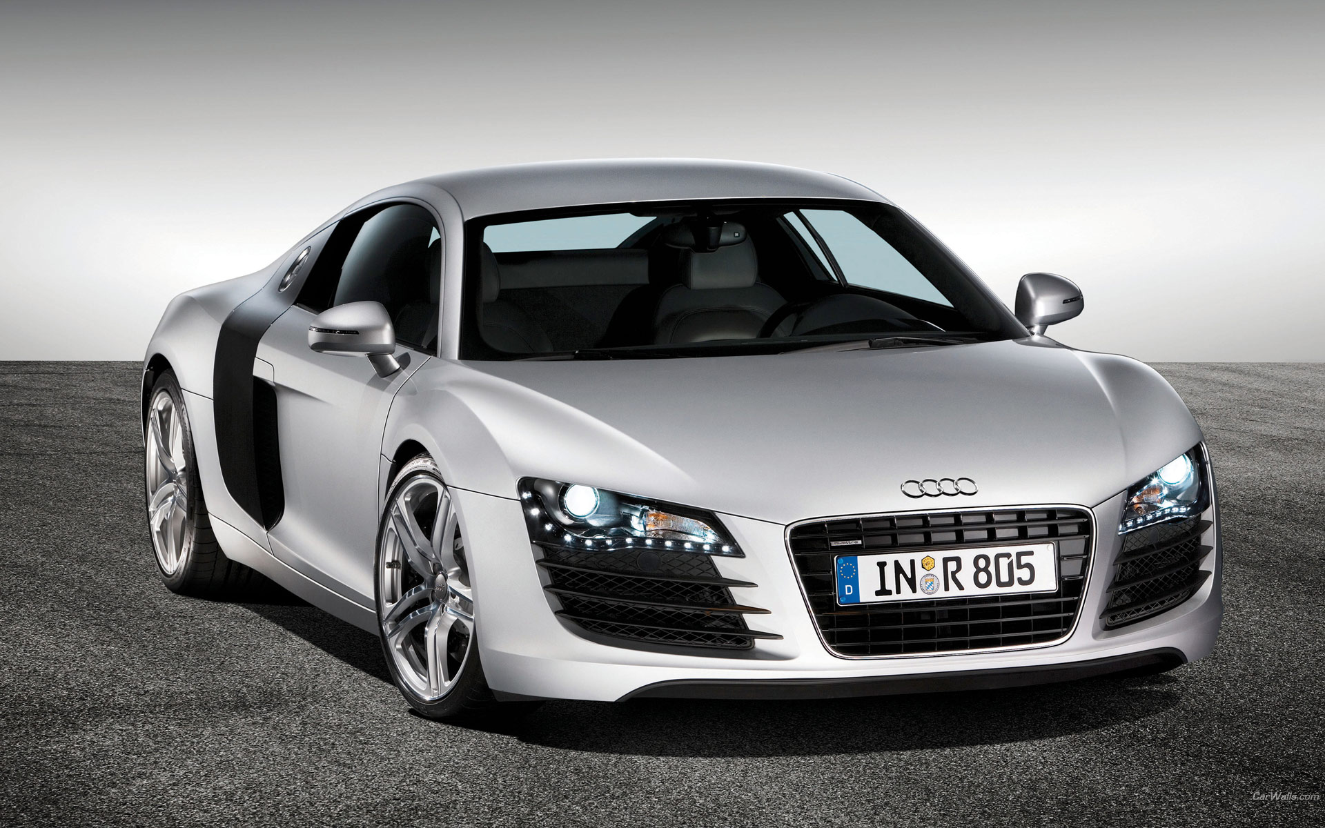 Download full size R8 silver coupe front Audi wallpaper / 1920x1200