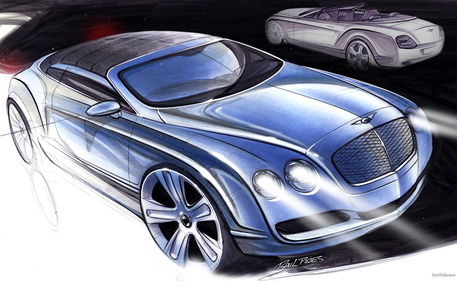 Download full size Continental GTC outline Bentley wallpaper / 1920x1200