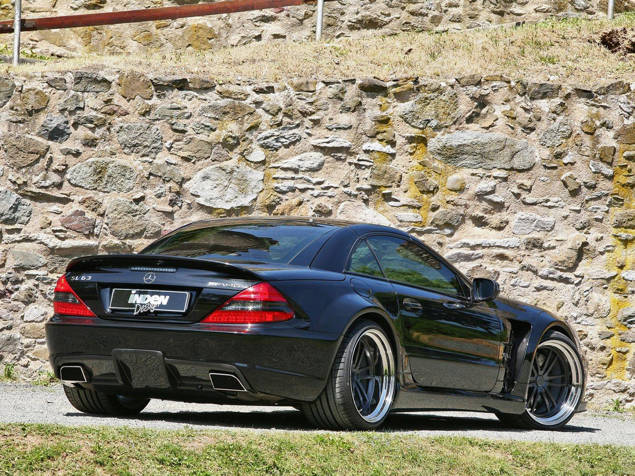 Download High quality SL 63 back black cabriolet Inden Design Mercedes wallpaper / 1280x960