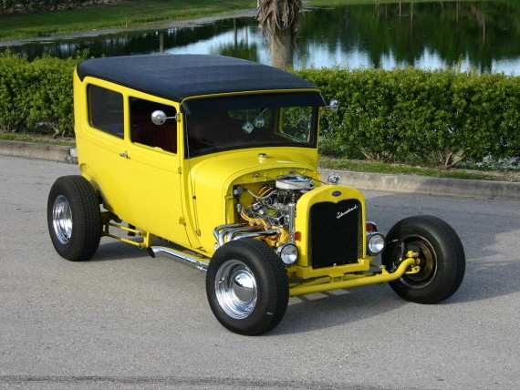 Free Send to Mobile Phone hot rod yellow Retro Cars wallpaper num.16
