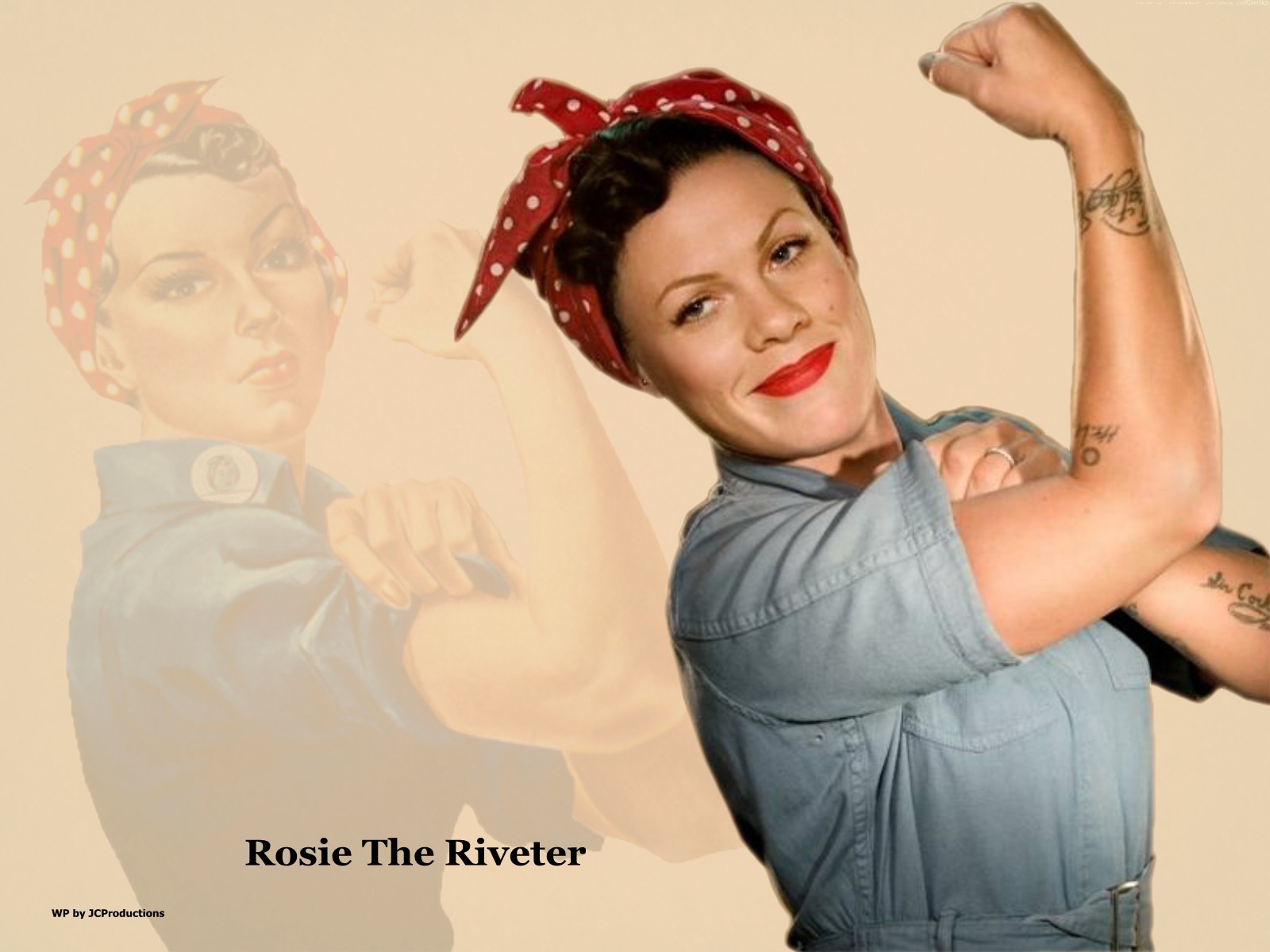 Download full size pink, rosie the riveter, rosie, riveter, raise your glass, sexy, work Pink wallpaper / 1600x1200