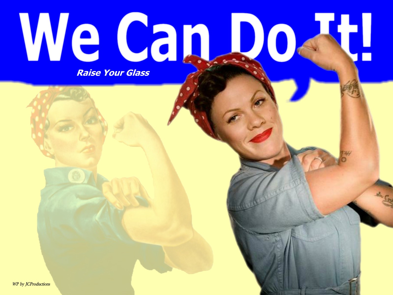 Download High quality pink, rosie the riveter, rosie, riveter, raise your glass, sexy, work Pink wallpaper / 1600x1200