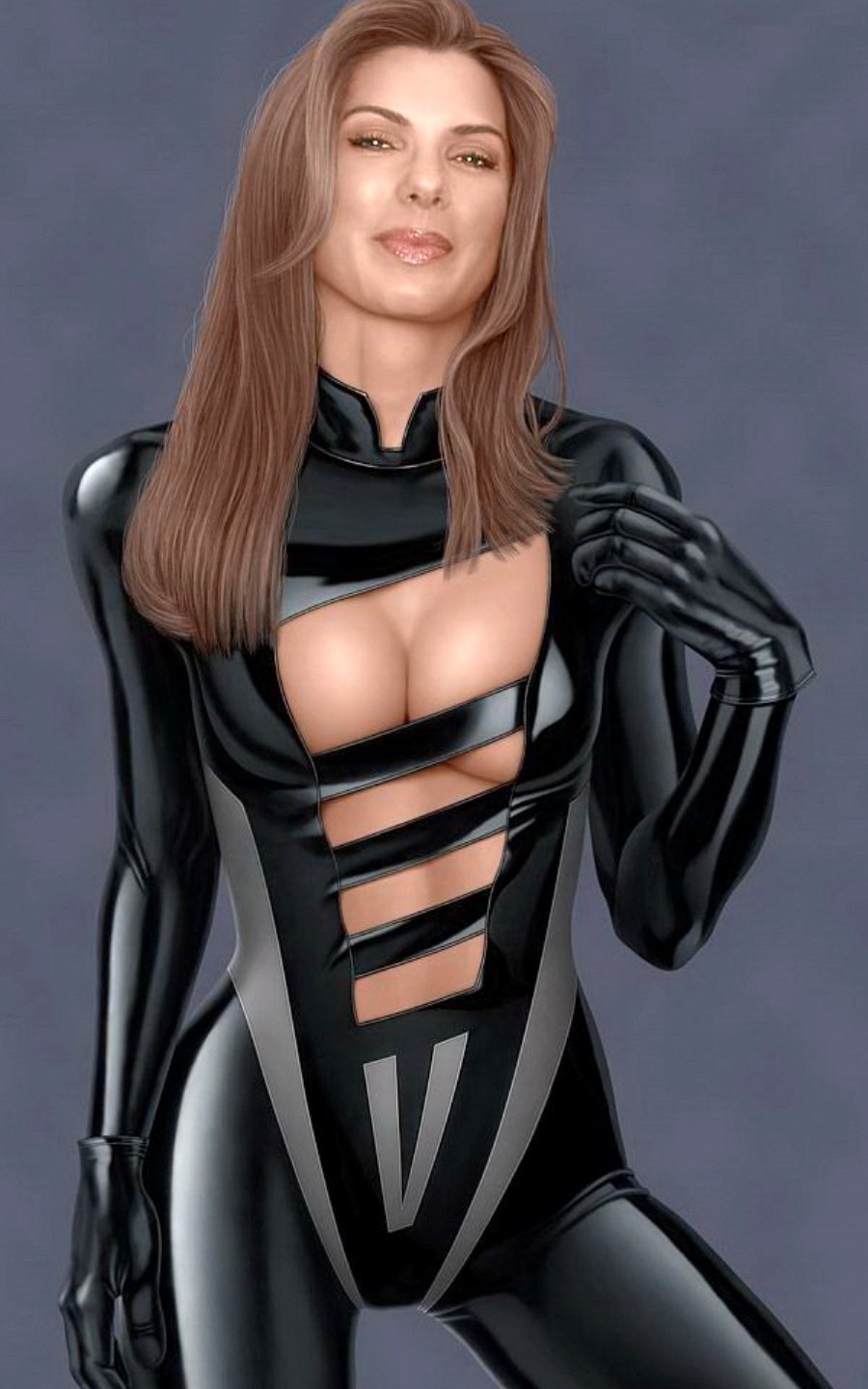 Download HQ Skinny suit of black latex Sandra Bullock wallpaper / 900x1440