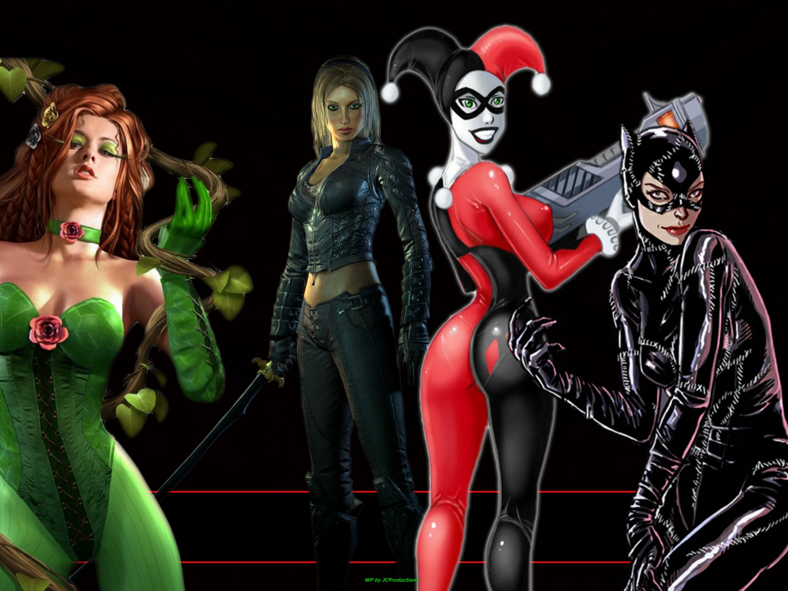 Download full size batman girls, poison ivy, harley quinn, talia al ghul, catwoman, arkham city Batman's Women wallpaper / 1600x1200