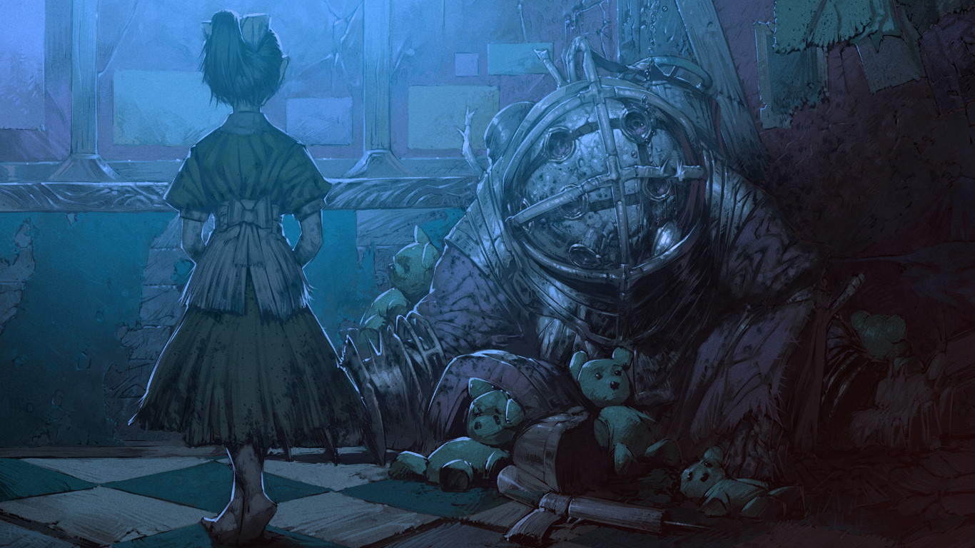 Download High quality Little Sister and Big Daddy Bioshock wallpaper / 1366x768