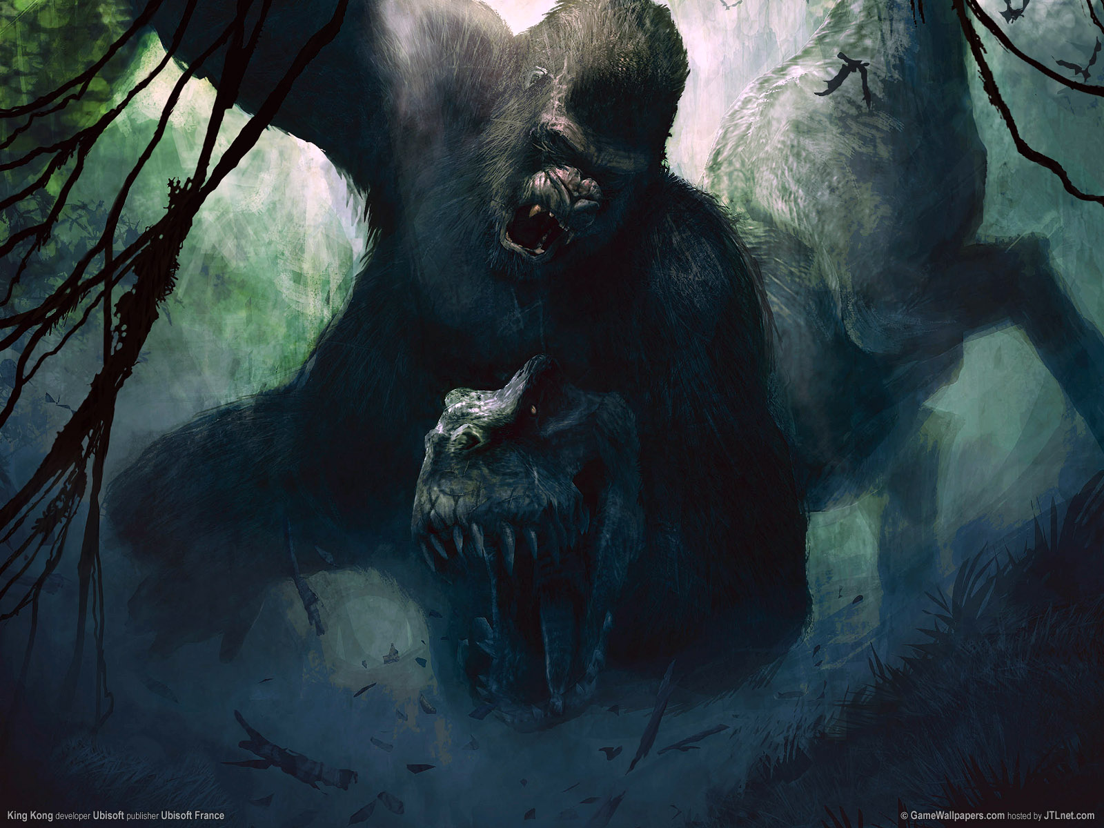 Download full size Gorilla vs dinosaur King Kong wallpaper / 1600x1200