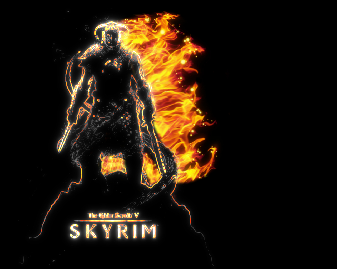 Download High quality skyrim, oblivion, the elder scrolls, warrior, knight, flames, fire, burn, hero, dragonborn The Elder Scrolls wallpaper / 1280x1024
