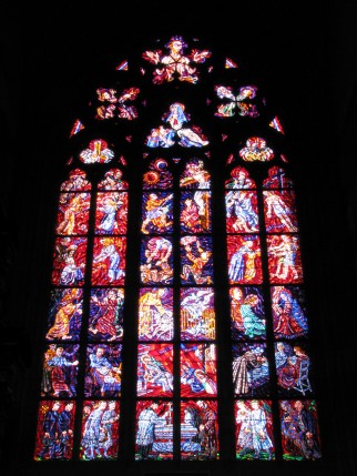Free Send to Mobile Phone Intricate stained glass inside of Saint Vitus Cathedral Architecture wallpaper num.60