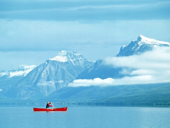Free Send to Mobile Phone Canoeing at Glacier National Park, Montana, Mountains, Red Boat Lakes wallpaper num.80