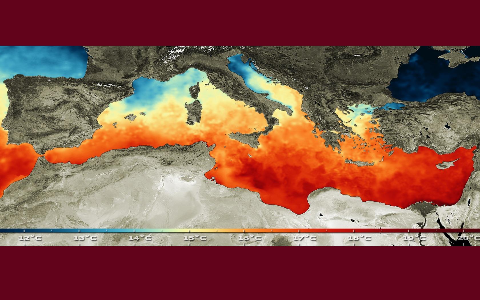 Download HQ mediterranean water-temp. infra-red-sight from space Maps wallpaper / 1680x1050