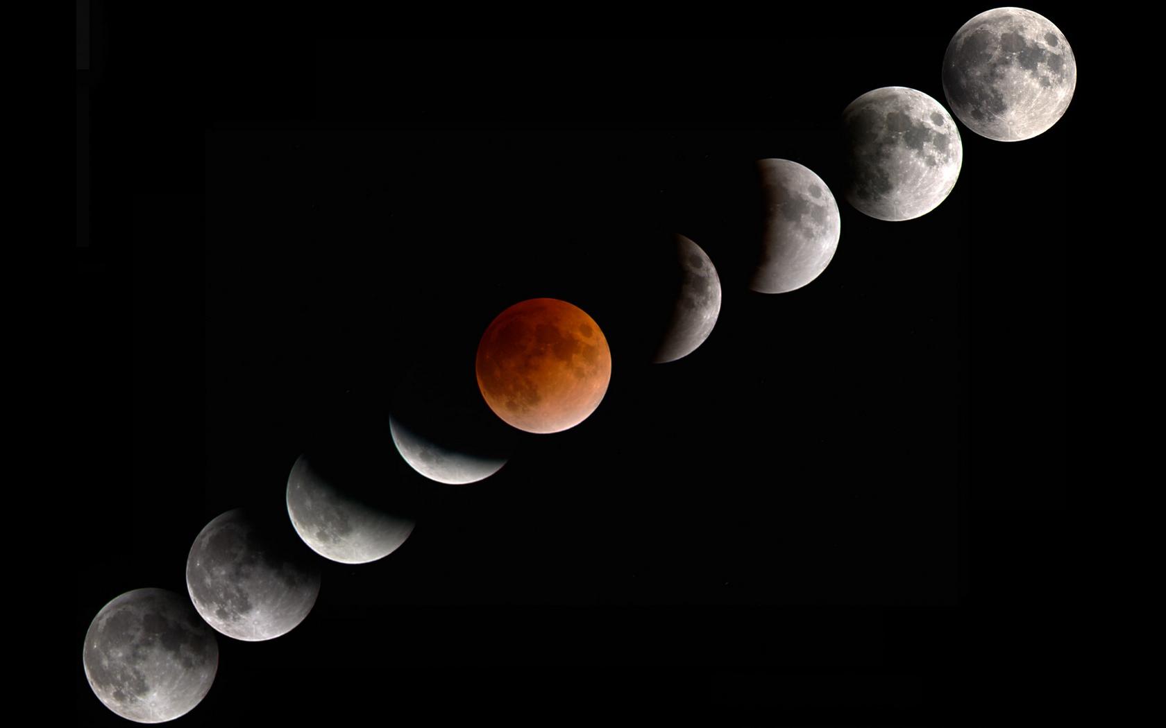 Download full size Lunar Eclipse Phases Space wallpaper / 1680x1050