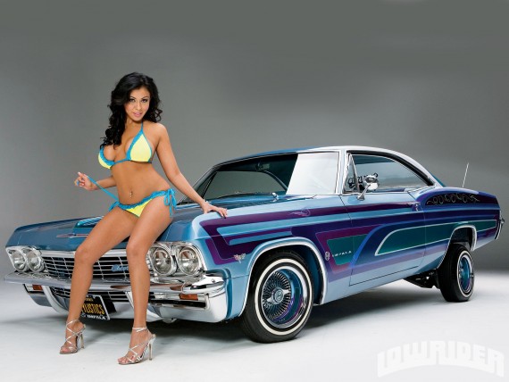 Free Send to Mobile Phone Bikini and blue Chevrolet  Impala Girls & Cars wallpaper num.21
