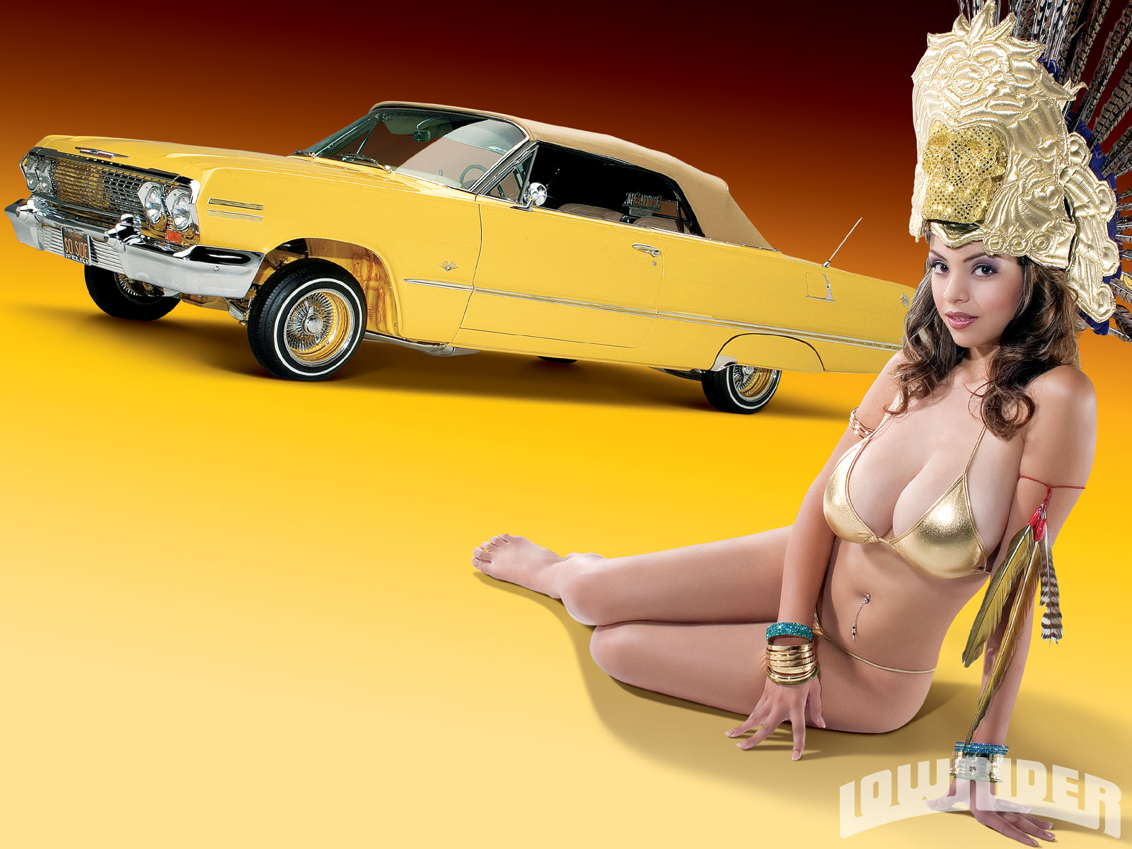 Download full size Yellow Lowrider Girls & Cars wallpaper / 1600x1200
