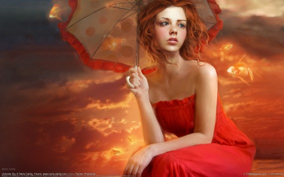 Free Send to Mobile Phone A most charming lady with an umbrella Girls wallpaper num.27